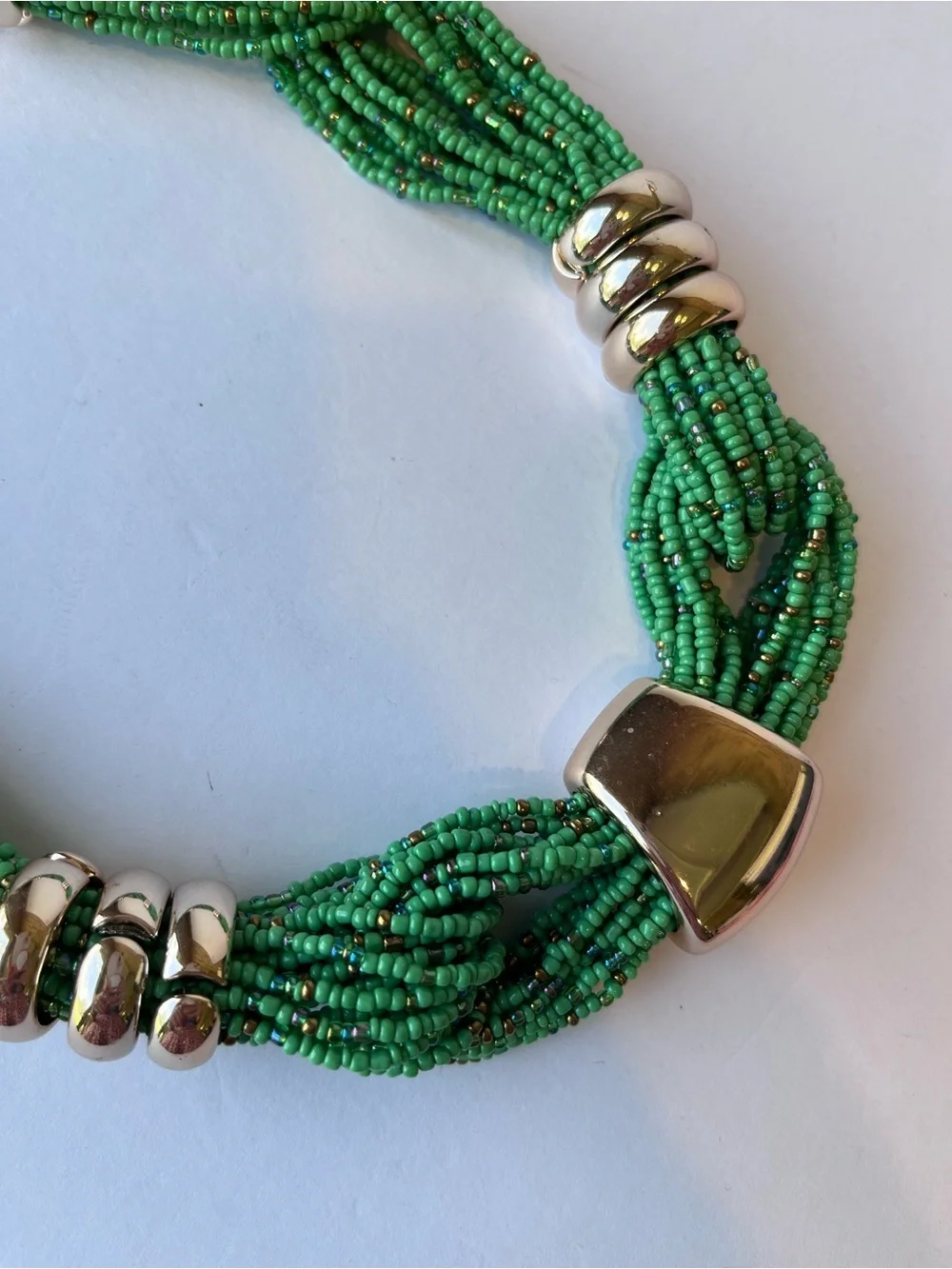 Vintage Green Seed Beads Long Statement Necklace